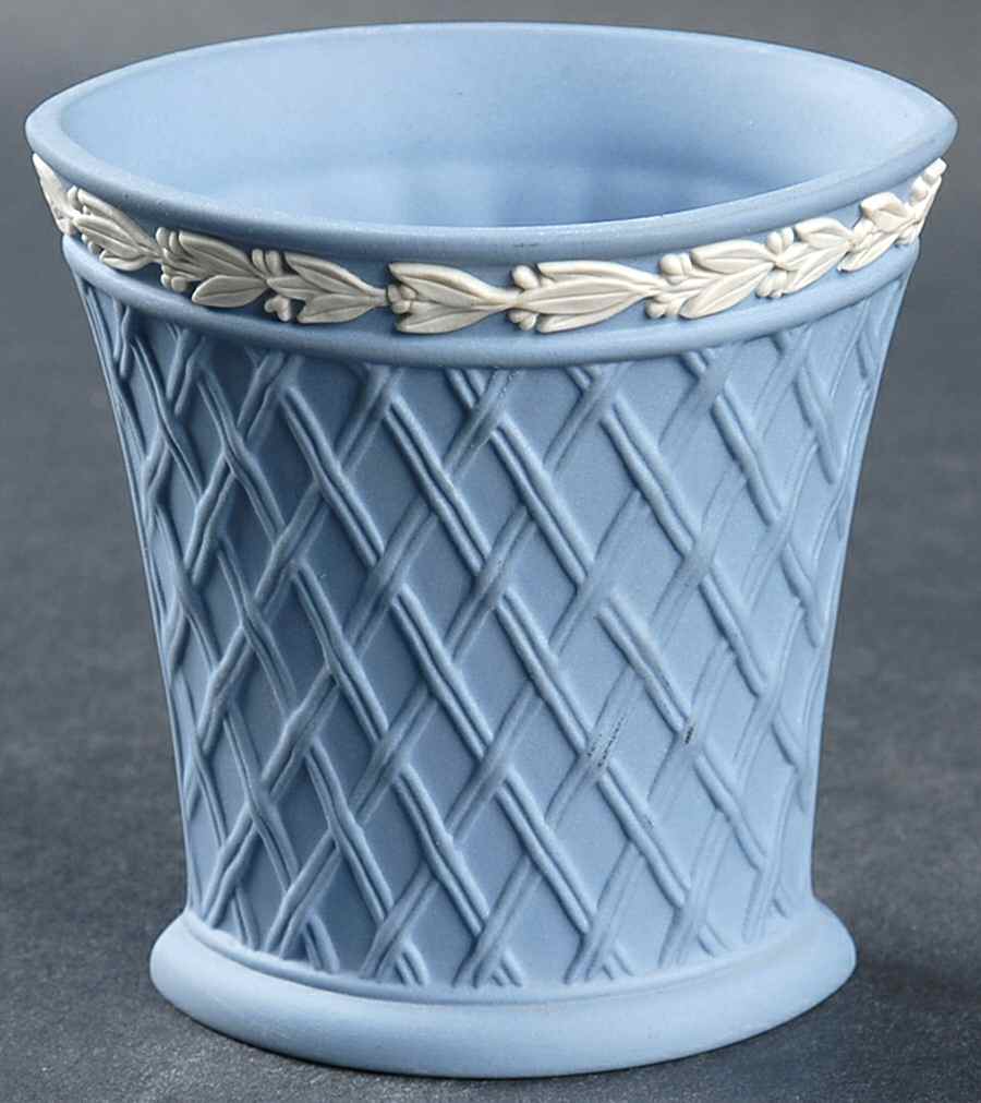 Cream Color on Lavender (Pale Blue) Jasperware 3" Bud Vase by Wedgwood-1