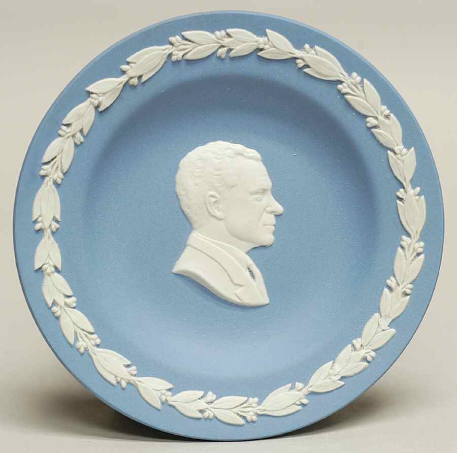 Cream Color on Lavender (Pale Blue) Jasperware Round Personality Tray by Wedgwood-1
