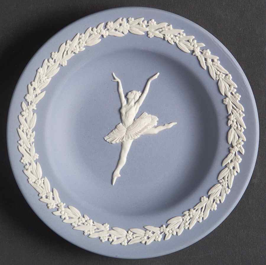 Cream Color on Lavender (Pale Blue) Jasperware Round Personality Tray by Wedgwood-1