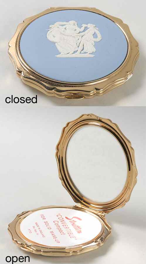 Cream Color on Lavender (Pale Blue) Jasperware Compact with Mirror by Wedgwood-1