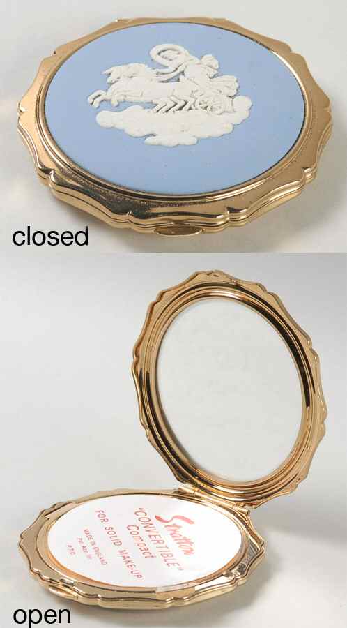 Cream Color on Lavender (Pale Blue) Jasperware Compact with Mirror by Wedgwood-1