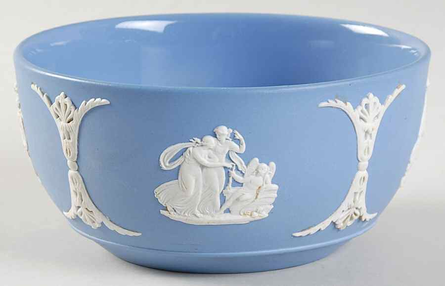 Cream Color on Lavender (Pale Blue) Jasperware Bute Bowl by Wedgwood-1