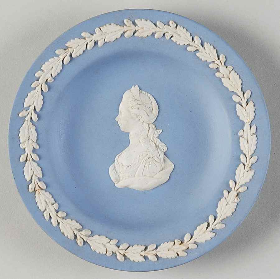 Cream Color on Lavender (Pale Blue) Jasperware Round Personality Tray by Wedgwood-1