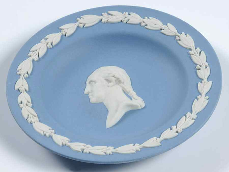 Cream Color on Lavender (Pale Blue) Jasperware Round Personality Tray by Wedgwood-1