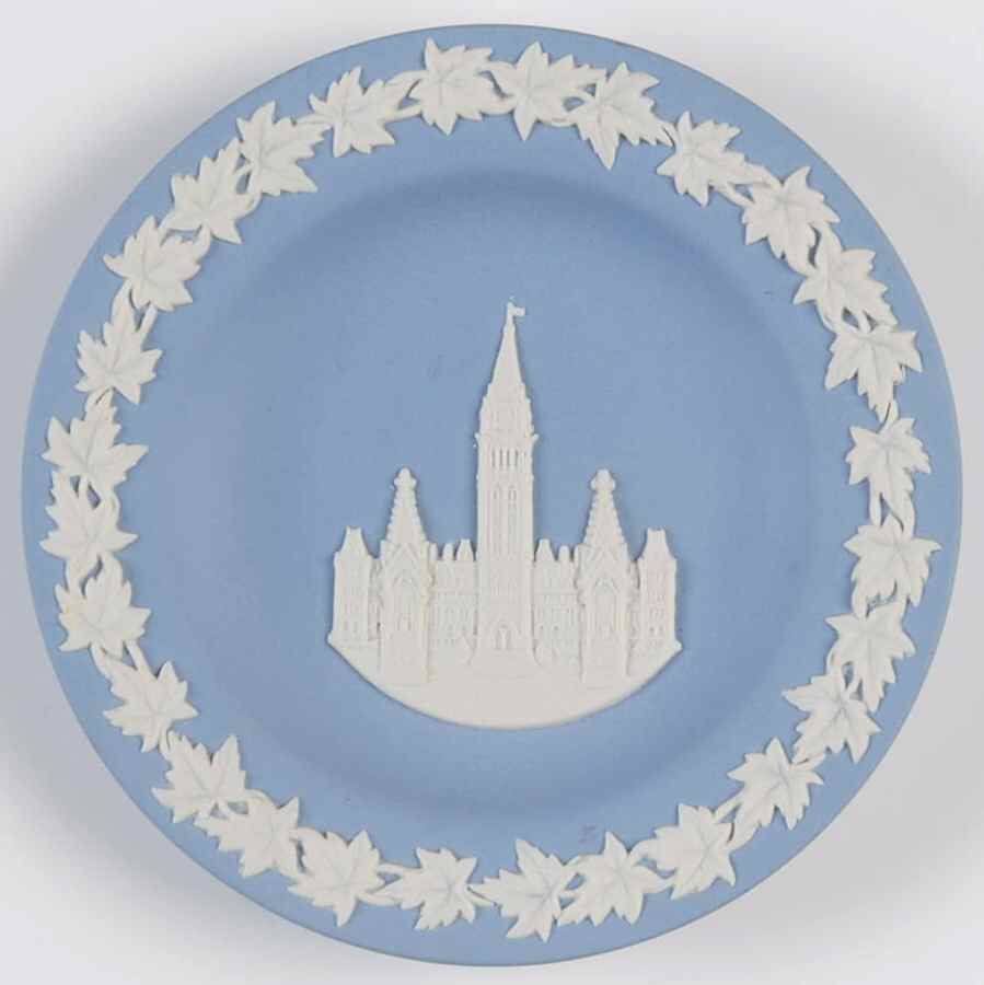 Cream Color on Lavender (Pale Blue) Jasperware 4" Round Tray by Wedgwood-1