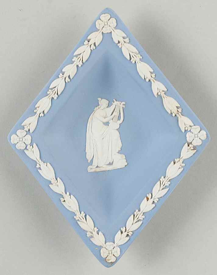 Cream Color on Lavender (Pale Blue) Jasperware Small Diamond Shape Ashtray by Wedgwood-1