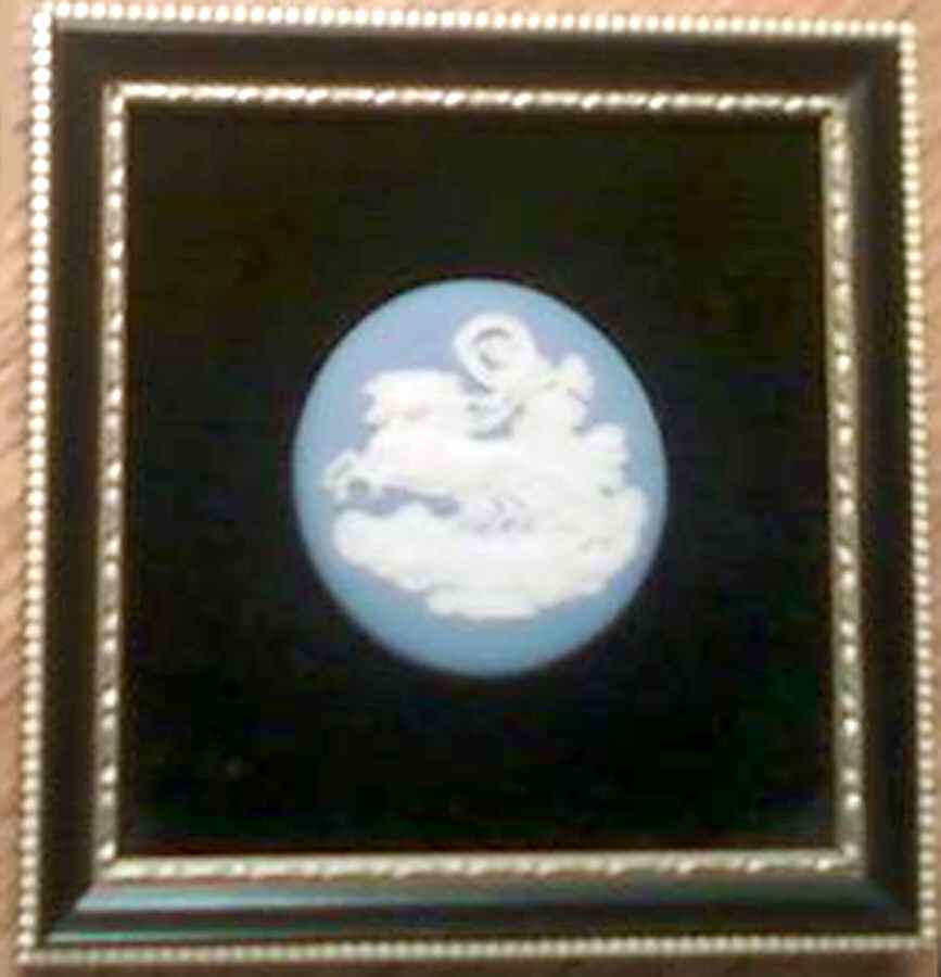 Cream Color on Lavender (Pale Blue) Jasperware Framed Plaque by Wedgwood-1
