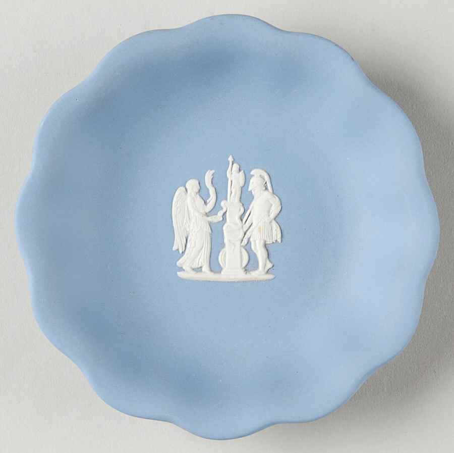 Cream Color on Lavender (Pale Blue) Jasperware Round Scalloped Compotier by Wedgwood-1