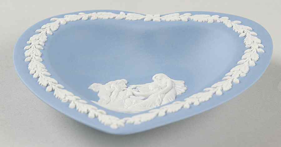 Cream Color on Lavender (Pale Blue) Jasperware Small Heart Shape Ashtray by Wedgwood-1