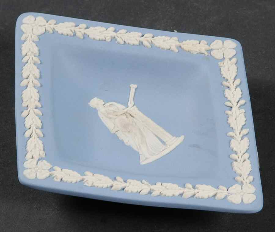 Cream Color on Lavender (Pale Blue) Jasperware Small Diamond Shape Ashtray by Wedgwood-1