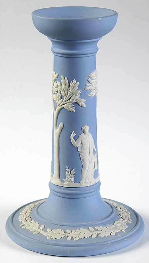 Cream Color on Lavender (Pale Blue) Jasperware 6" Candlestick by Wedgwood-1
