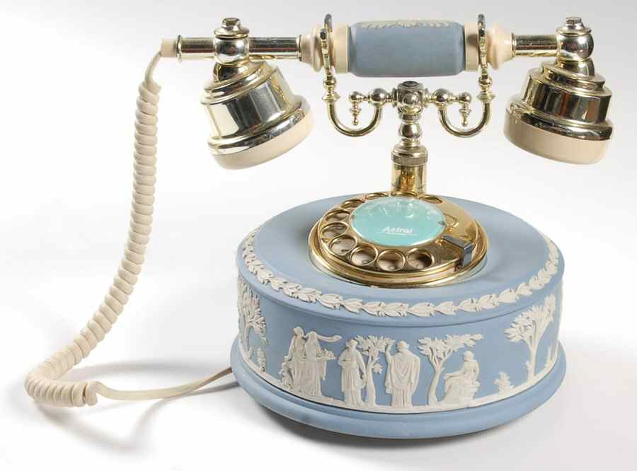 Cream Color on Lavender (Pale Blue) Jasperware U.S. Plug Telelphone by Wedgwood-1