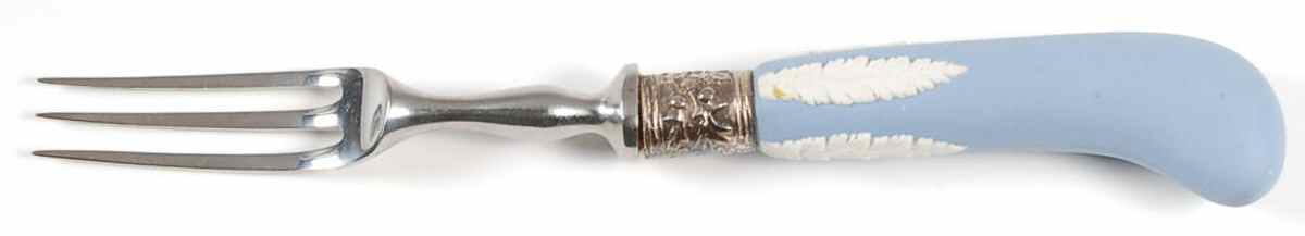 Cream Color on Lavender (Pale Blue) Jasperware Individual Fruit Fork with Stainless Tines by Wedgwood-1