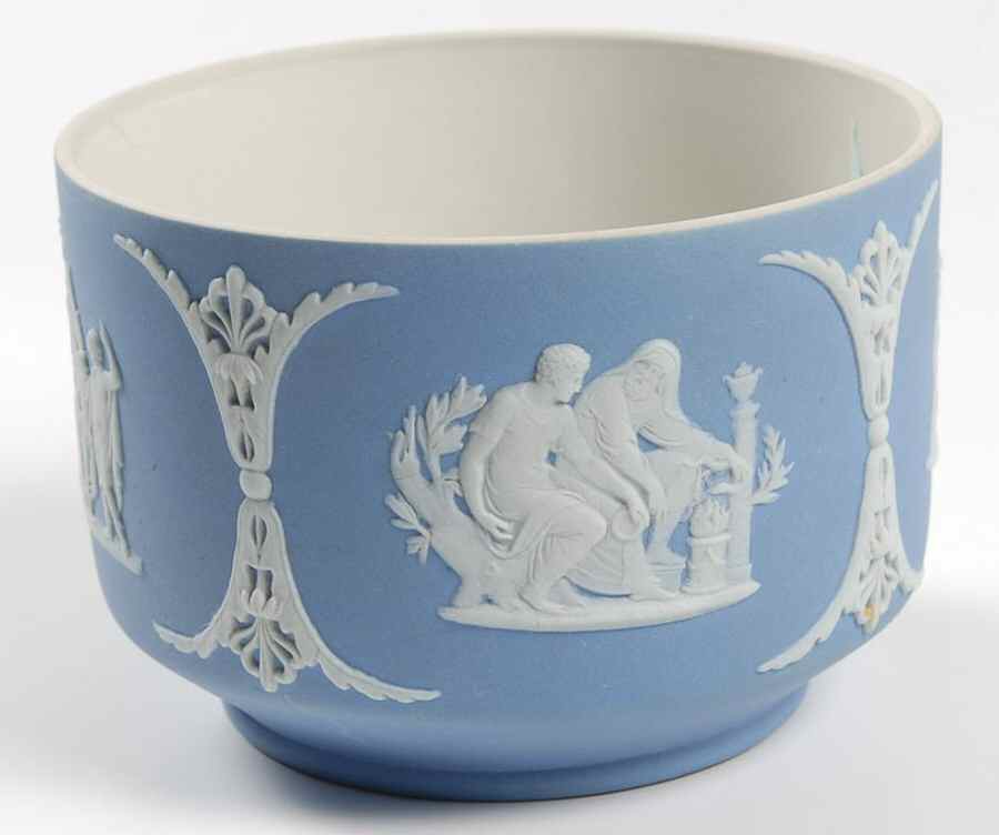 Cream Color on Lavender (Pale Blue) Jasperware 4" Round Bon Bon No Lid by Wedgwood-1