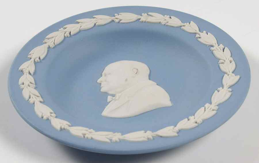 Cream Color on Lavender (Pale Blue) Jasperware Round Personality Tray by Wedgwood-1