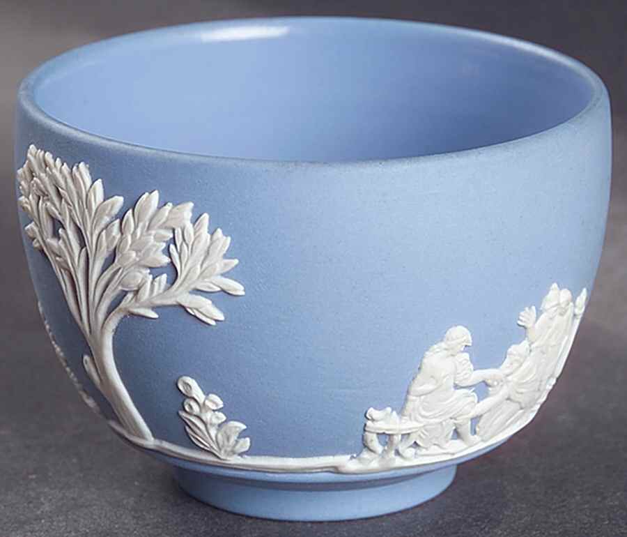 Cream Color on Lavender (Pale Blue) Jasperware Mini Open Sugar Bowl by Wedgwood-1