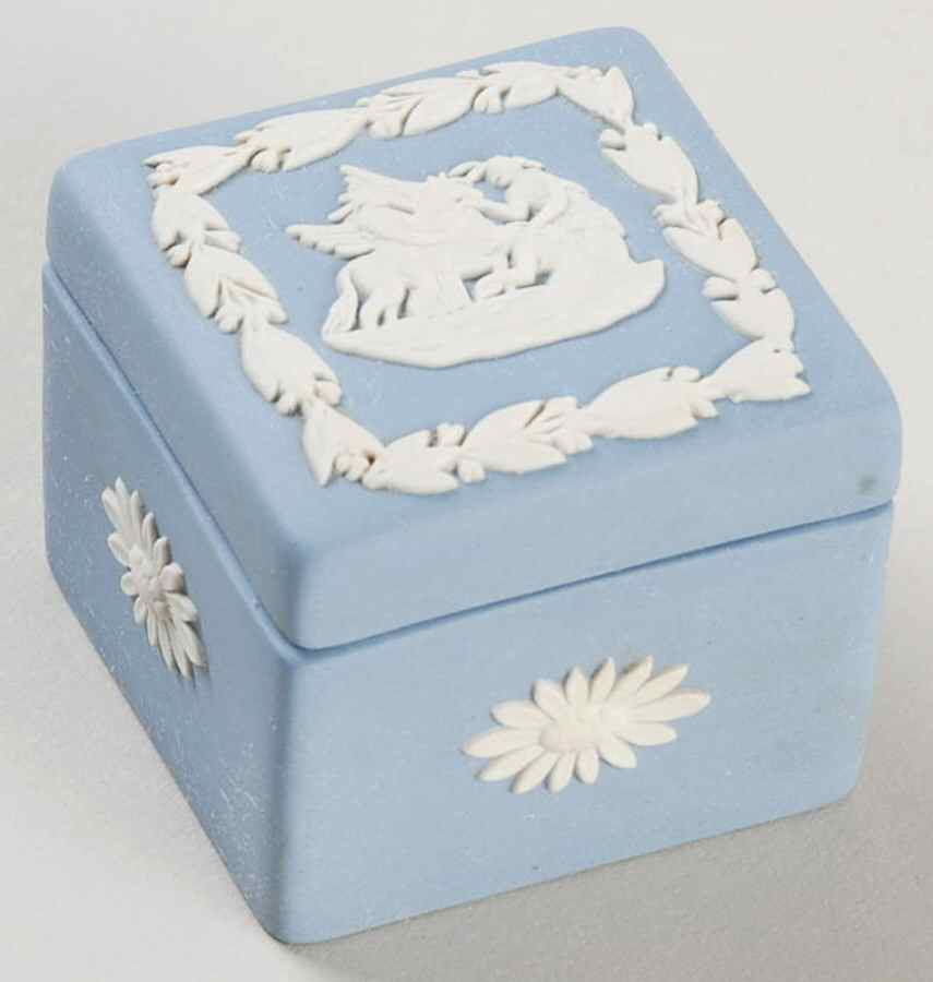 Cream Color on Lavender (Pale Blue) Jasperware Square Box & Lid by Wedgwood-1