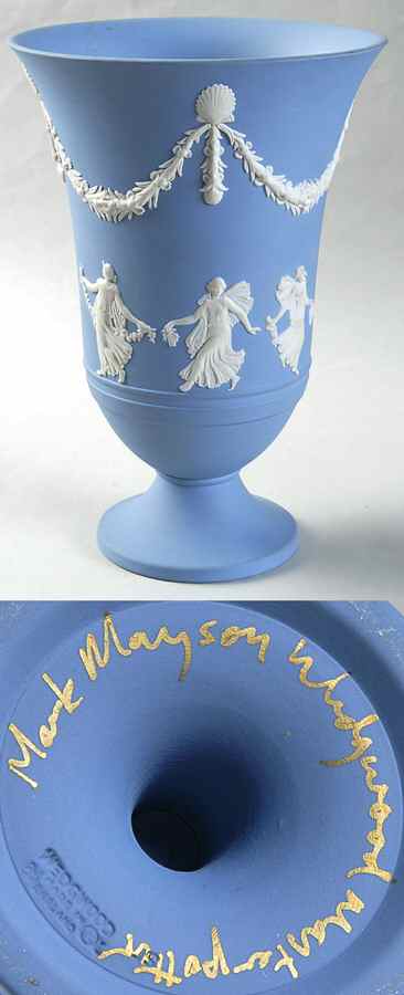 Cream Color on Lavender (Pale Blue) Jasperware 7" Footed Vase by Wedgwood-1