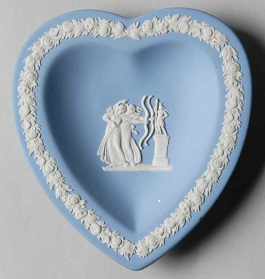Cream Color on Lavender (Pale Blue) Jasperware Small Heart Shape Ashtray by Wedgwood-1