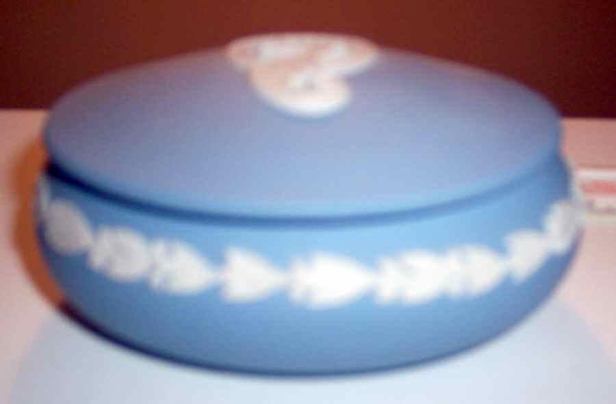 Cream Color on Lavender (Pale Blue) Jasperware Oval Apollo Box & Lid by Wedgwood-1