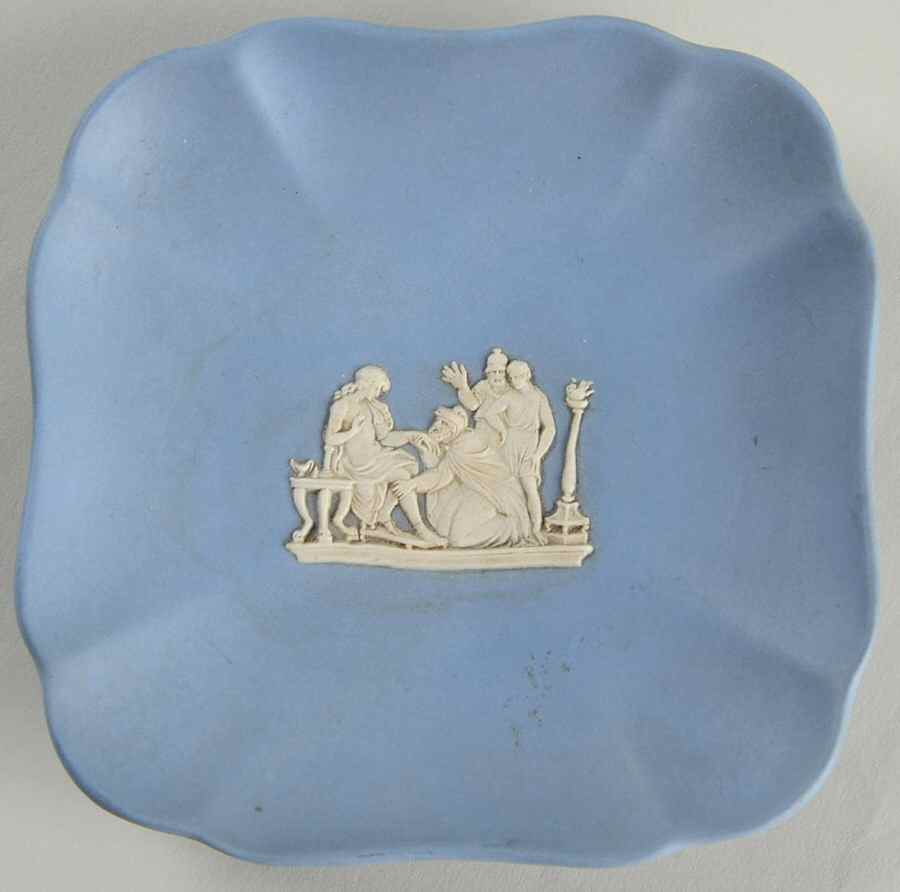 Cream Color on Lavender (Pale Blue) Jasperware 4" Square Tray by Wedgwood-1