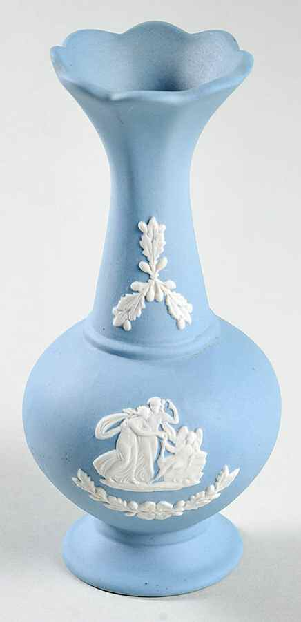 Cream Color on Lavender (Pale Blue) Jasperware 5" Bud Vase by Wedgwood-1