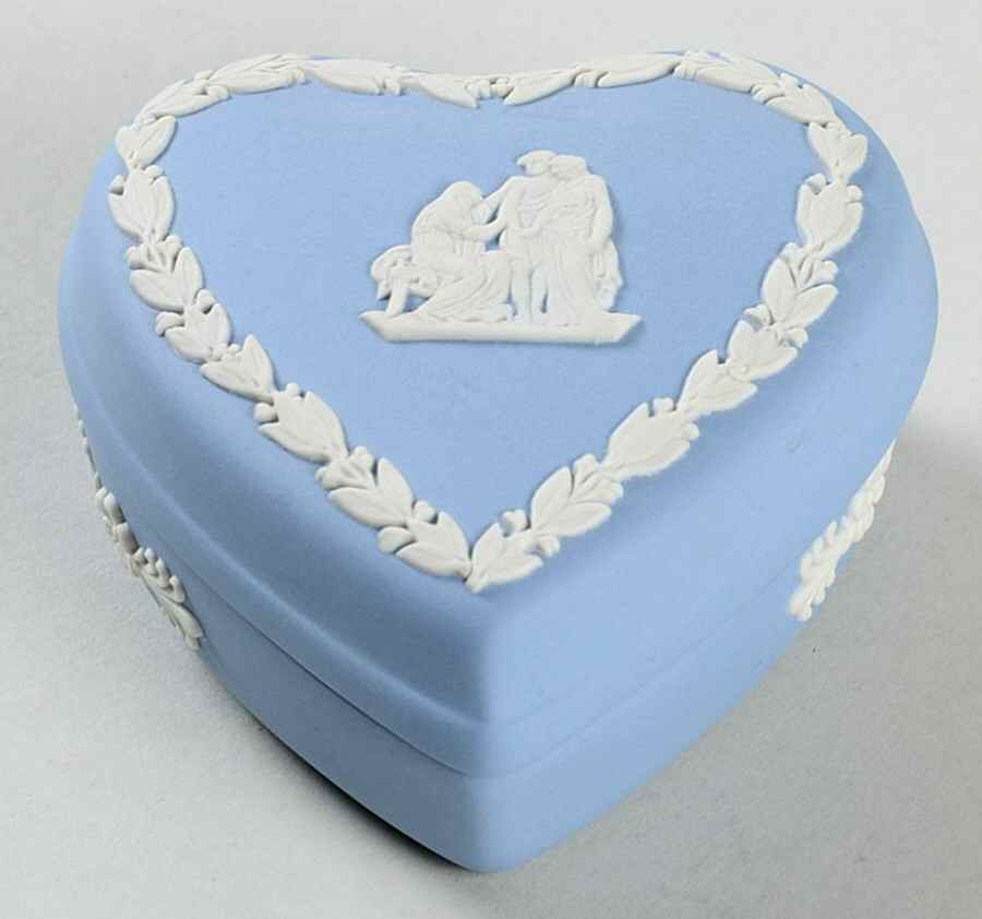 Cream Color on Lavender (Pale Blue) Jasperware 2" Heart Shape Box & Lid by Wedgwood-1