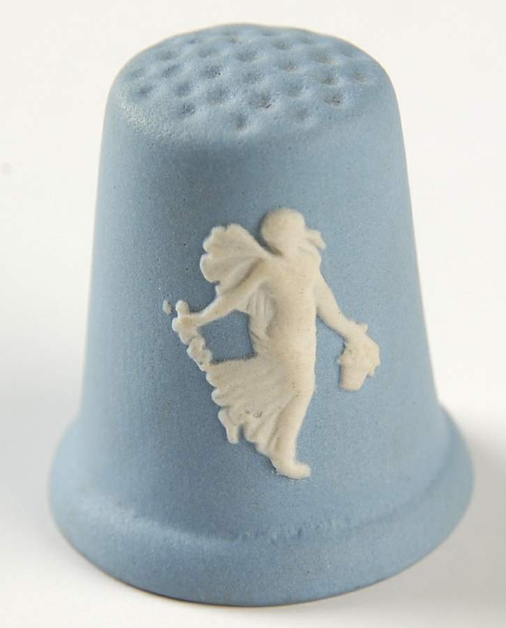 Cream Color on Lavender (Pale Blue) Jasperware Thimble by Wedgwood-1
