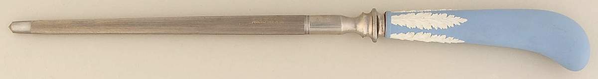 Cream Color on Lavender (Pale Blue) Jasperware Knife Sharpener-Steel Rod by Wedgwood-1
