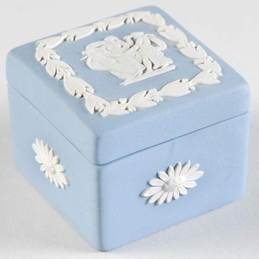 Cream Color on Lavender (Pale Blue) Jasperware Box-Square & Lid by Wedgwood-1