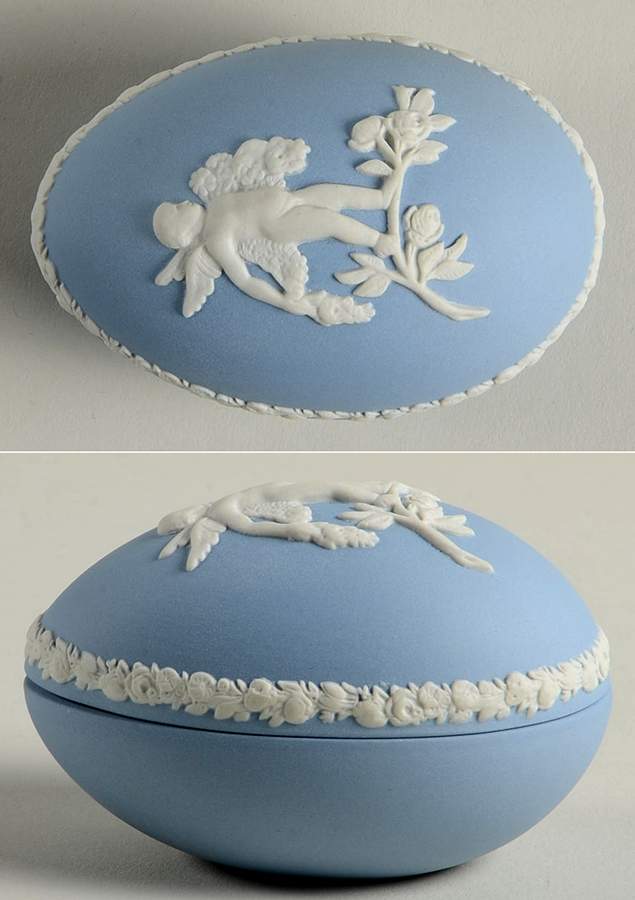 Cream Color on Lavender (Pale Blue) Jasperware Egg Box & Lid by Wedgwood-1