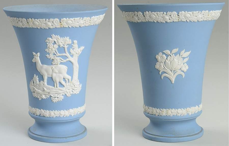 Cream Color on Lavender (Pale Blue) Jasperware 6" Vase by Wedgwood-1