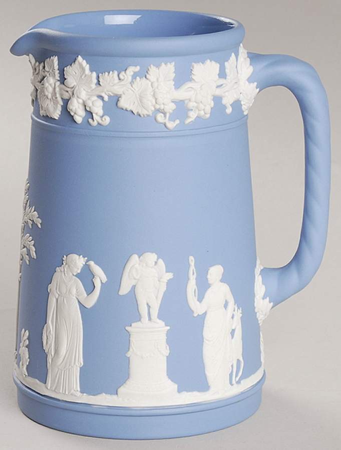 Cream Color on Lavender (Pale Blue) Jasperware 12 Oz Trojan Jug by Wedgwood-1