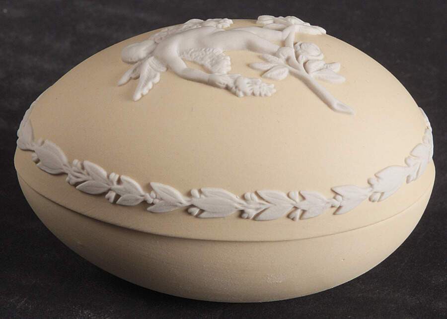 Cream Color on Primrose Jasperware Small Egg Box & Lid by Wedgwood-1