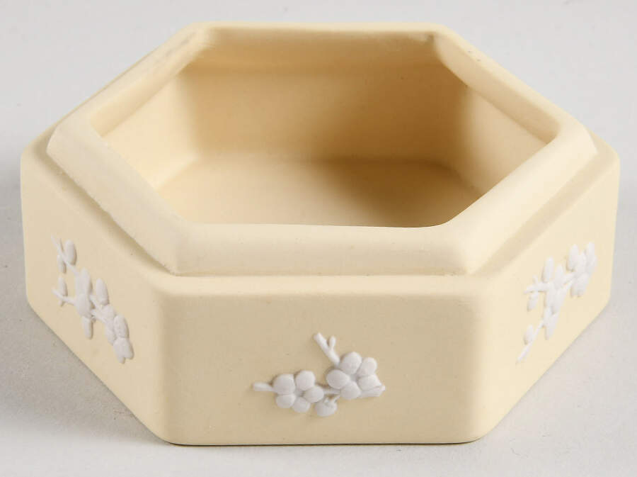 Cream Color on Primrose Jasperware Hexagonal Box No Lid by Wedgwood-1
