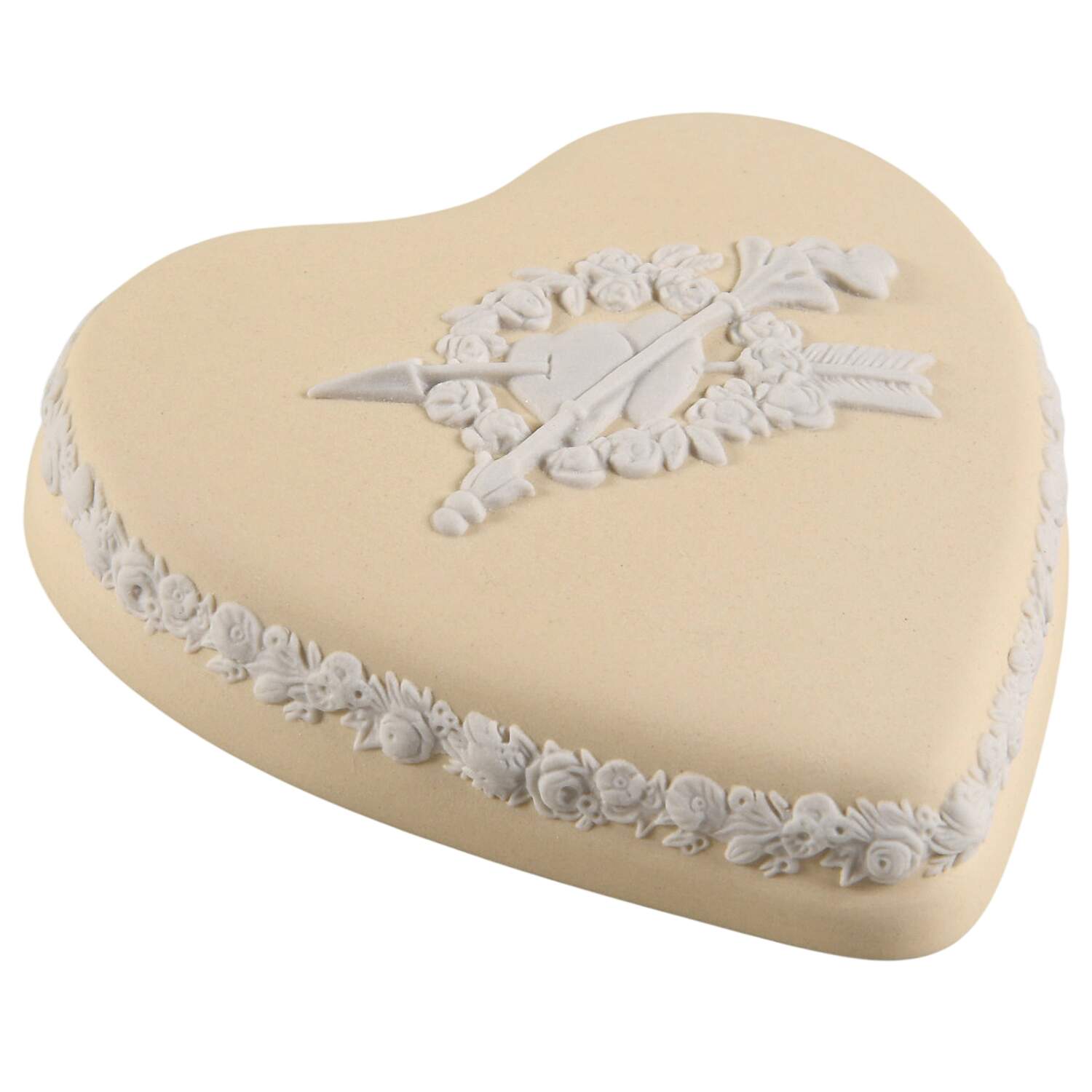 Cream Color on Primrose Jasperware Small Heart Shape Box-Lid by Wedgwood-1