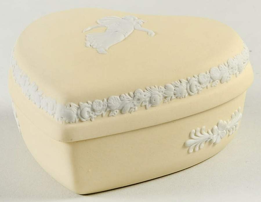 Cream Color on Primrose Jasperware Small Heart Shape Box & Lid by Wedgwood-1