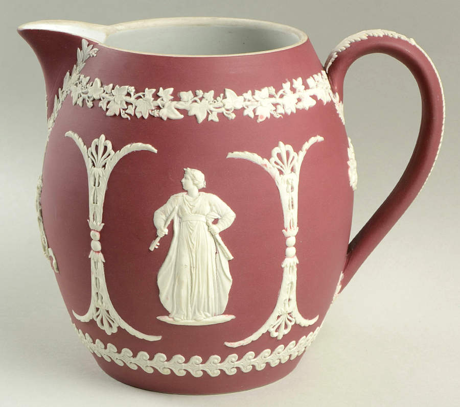 Cream Color on Crimson Jasperware 64 Oz Orange Jug by Wedgwood-1
