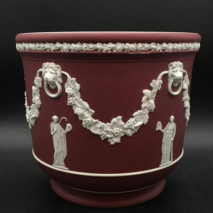 Cream Color on Crimson Jasperware #317 6" Jardiniere by Wedgwood-1