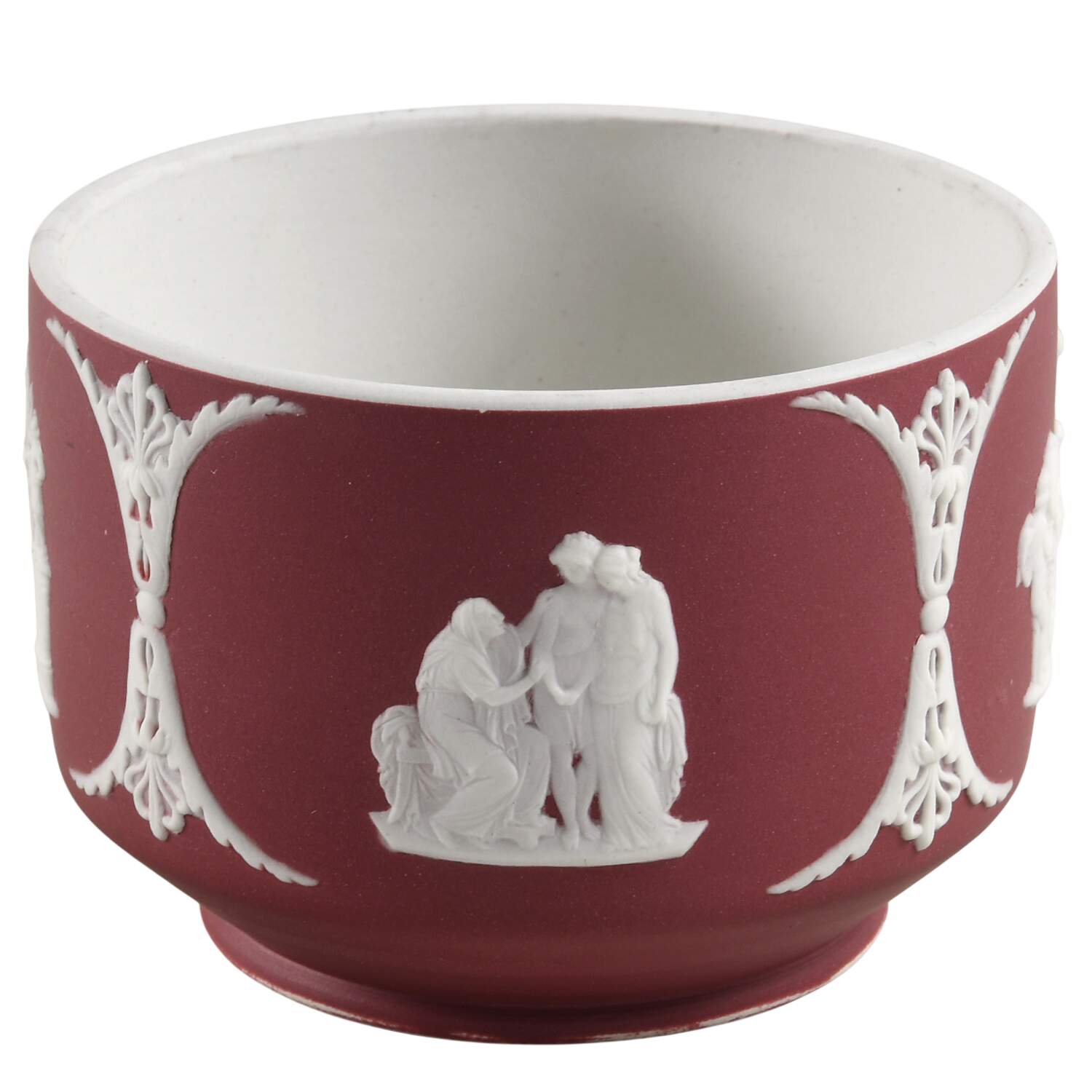 Cream Color on Crimson Jasperware 4" Round Bon Bon No Lid by Wedgwood-1