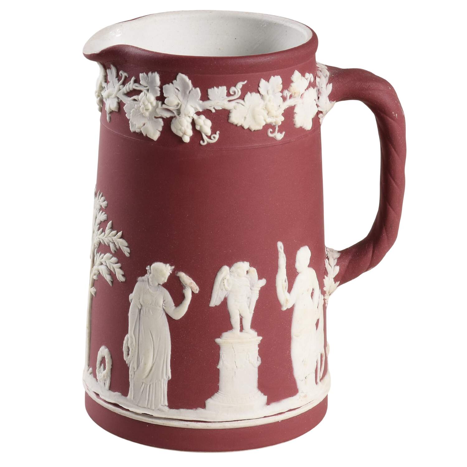 Cream Color on Crimson Jasperware Medium Trojan Jug by Wedgwood-1