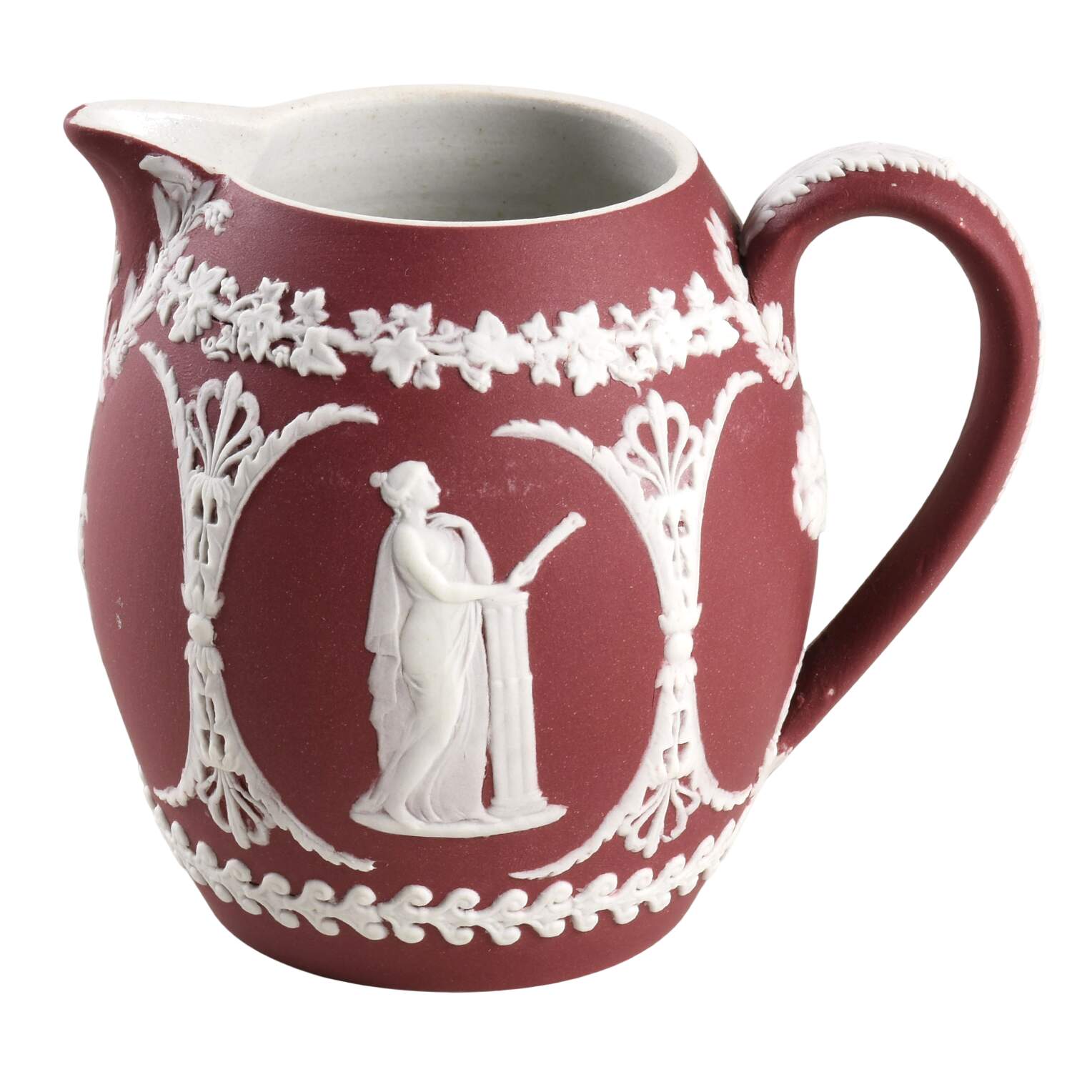 Cream Color on Crimson Jasperware 6 Oz Orange Jug by Wedgwood-1