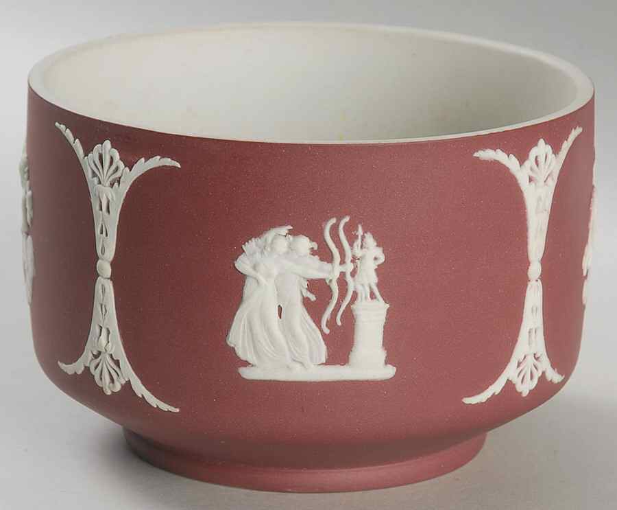 Cream Color on Crimson Jasperware Bon Bon No Lid by Wedgwood-1
