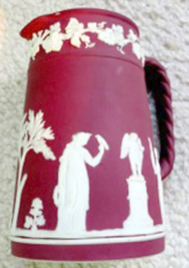 Cream Color on Crimson Jasperware Large Trojan Jug by Wedgwood-1