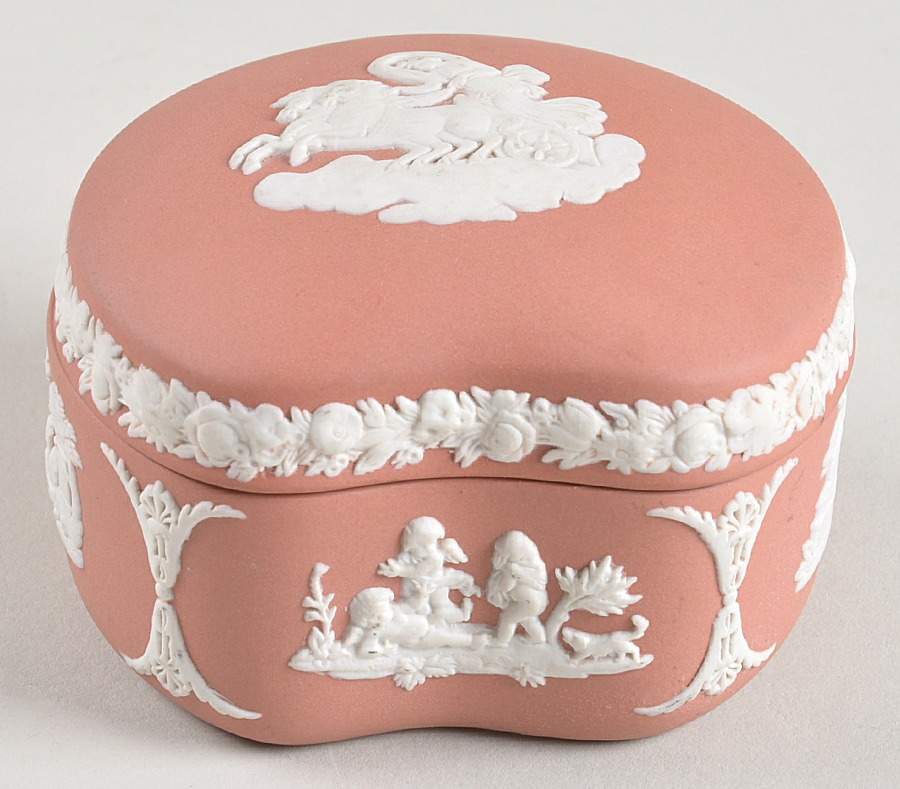 Cream Color on Terra Cotta Jasperware Bean Box & Lid by Wedgwood-1