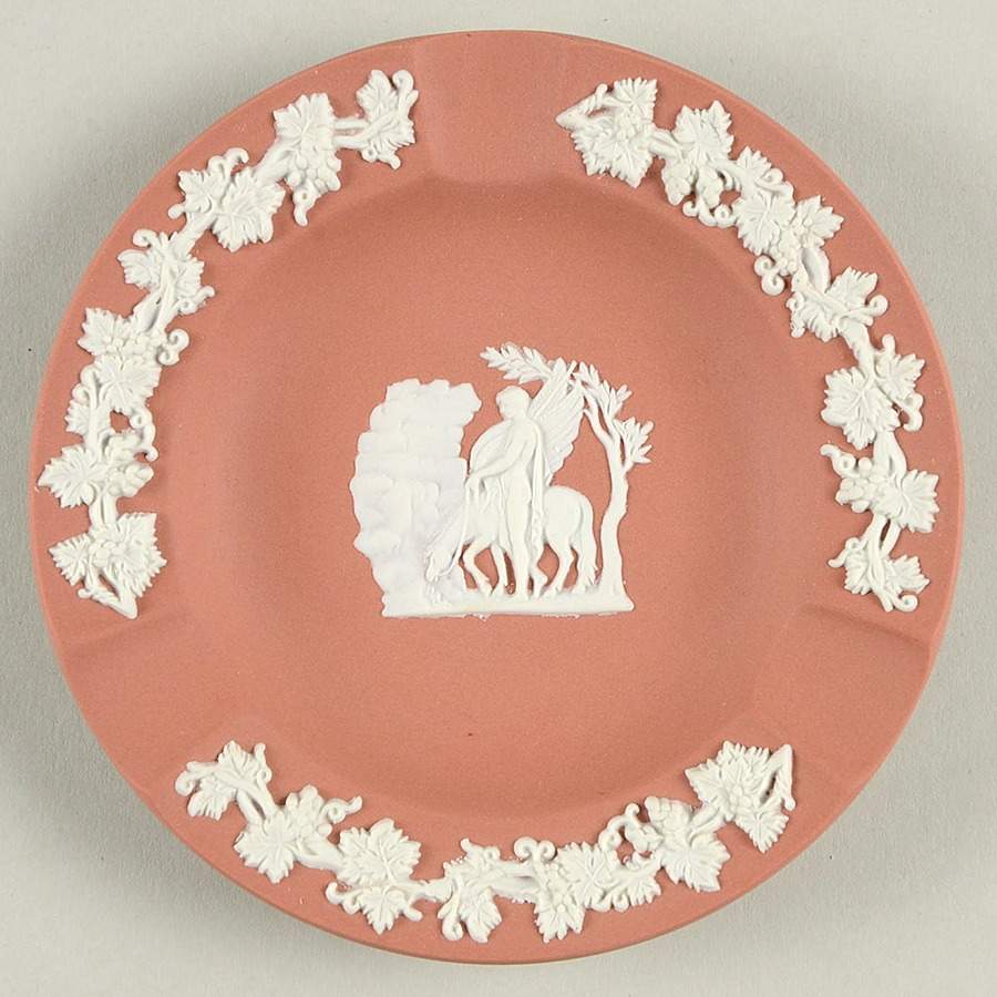 Cream Color on Terra Cotta Jasperware 3 Slot Round Ashtray by Wedgwood-1