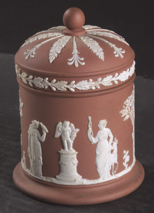 Cream Color on Terra Cotta Jasperware Olympus Jar & Lid by Wedgwood-1