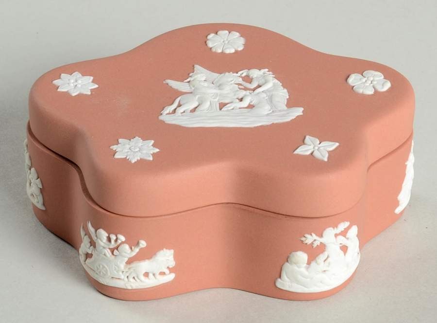 Cream Color on Terra Cotta Jasperware Pentefoil Box & Lid by Wedgwood-1