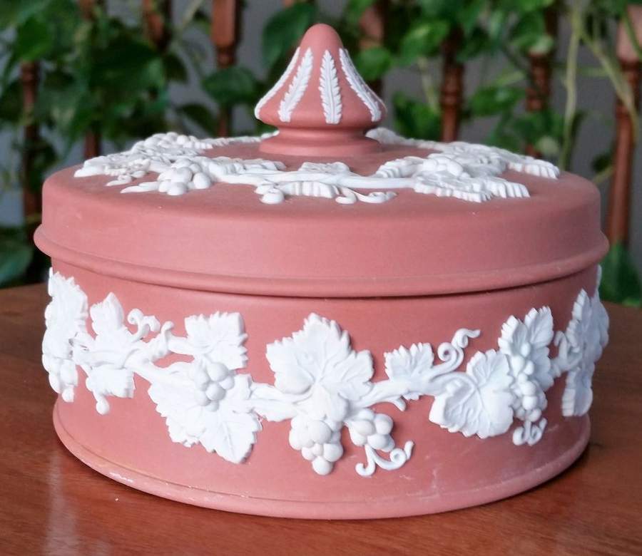 Cream Color on Terra Cotta Jasperware Small Spiked Knob Box by Wedgwood-1