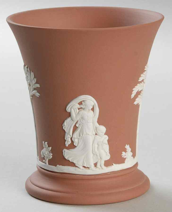 Cream Color on Terra Cotta Jasperware 3" Posey Pot by Wedgwood-1